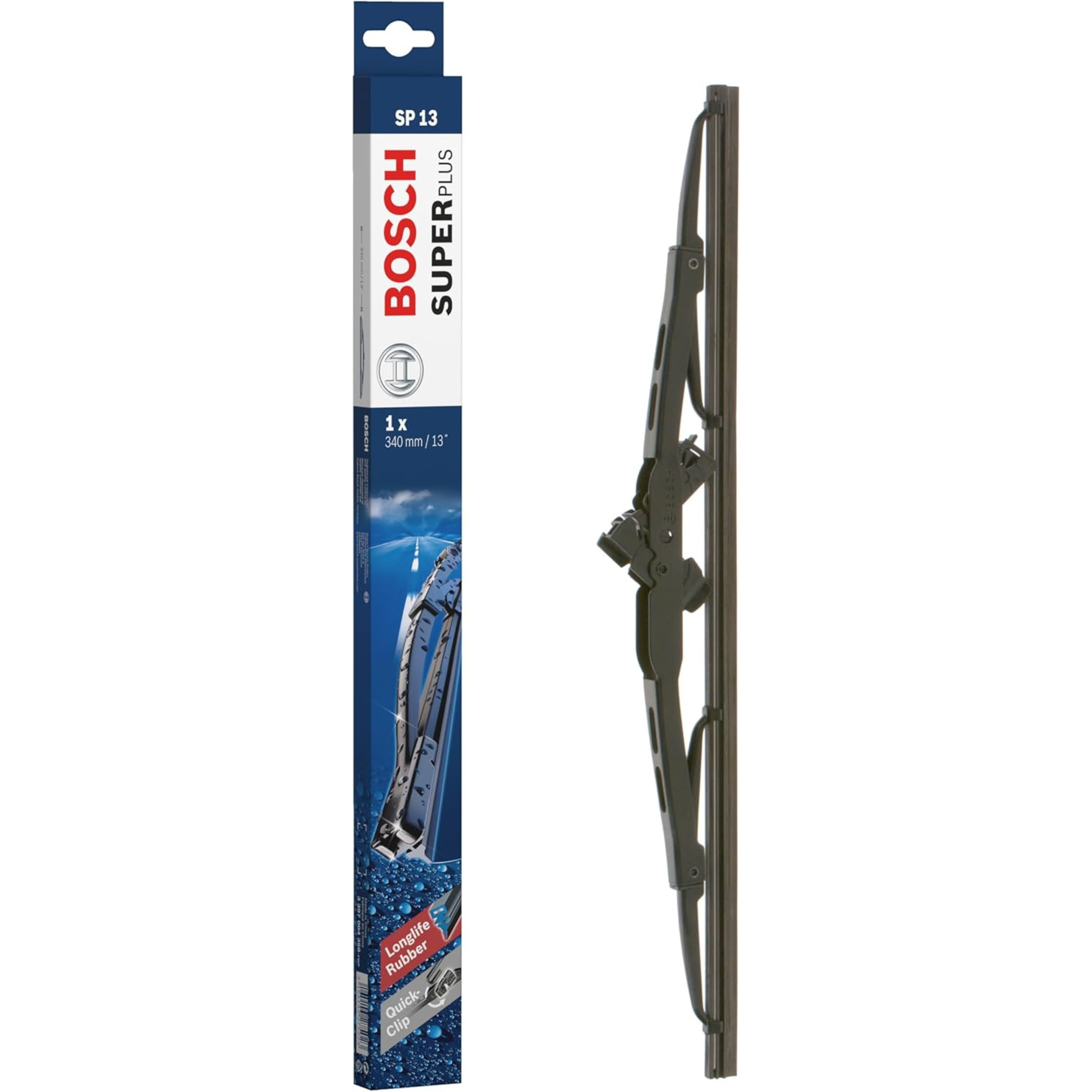 Bosch Super Plus Conventional Wiper Blade 13 inch (340mm), model SP13, black, designed for rear windshield of cars