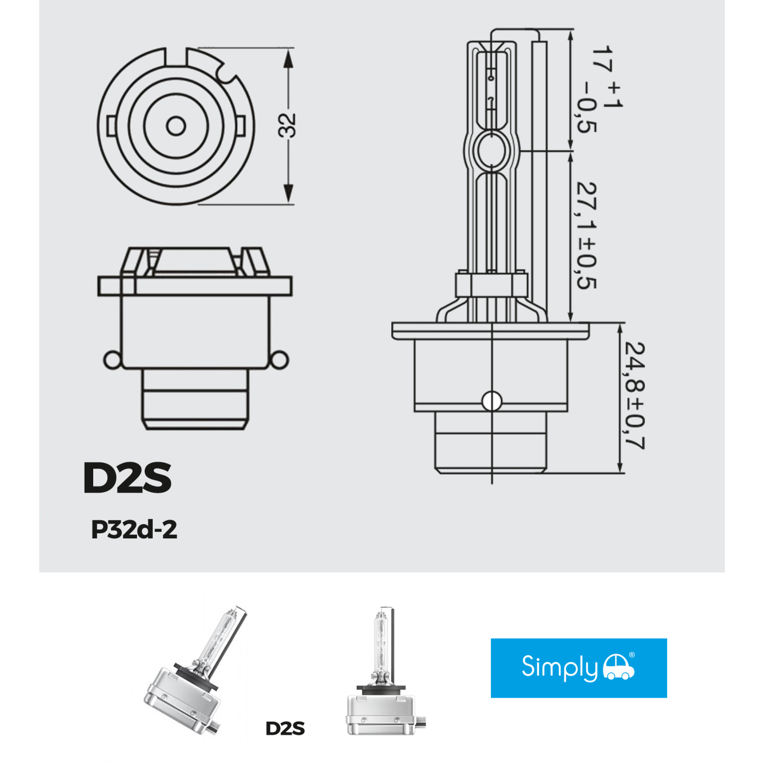 Simply D2S Xenon Bulb HID 12V / 24V 35W Gas Car Bulbs P32d-2