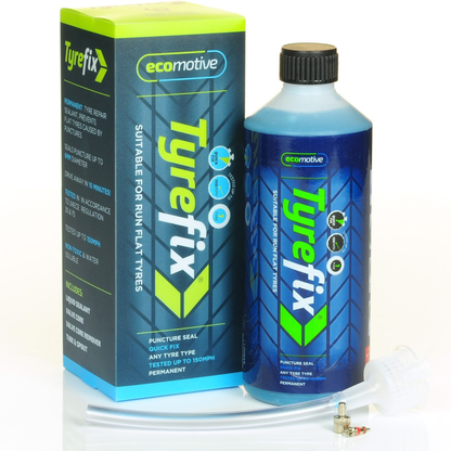 Ecomotive Tyre-fix Single Bottle 500ml emergency tyre sealant, white and green 500ml bottle designed for quick temporary puncture repair and tyre inflation