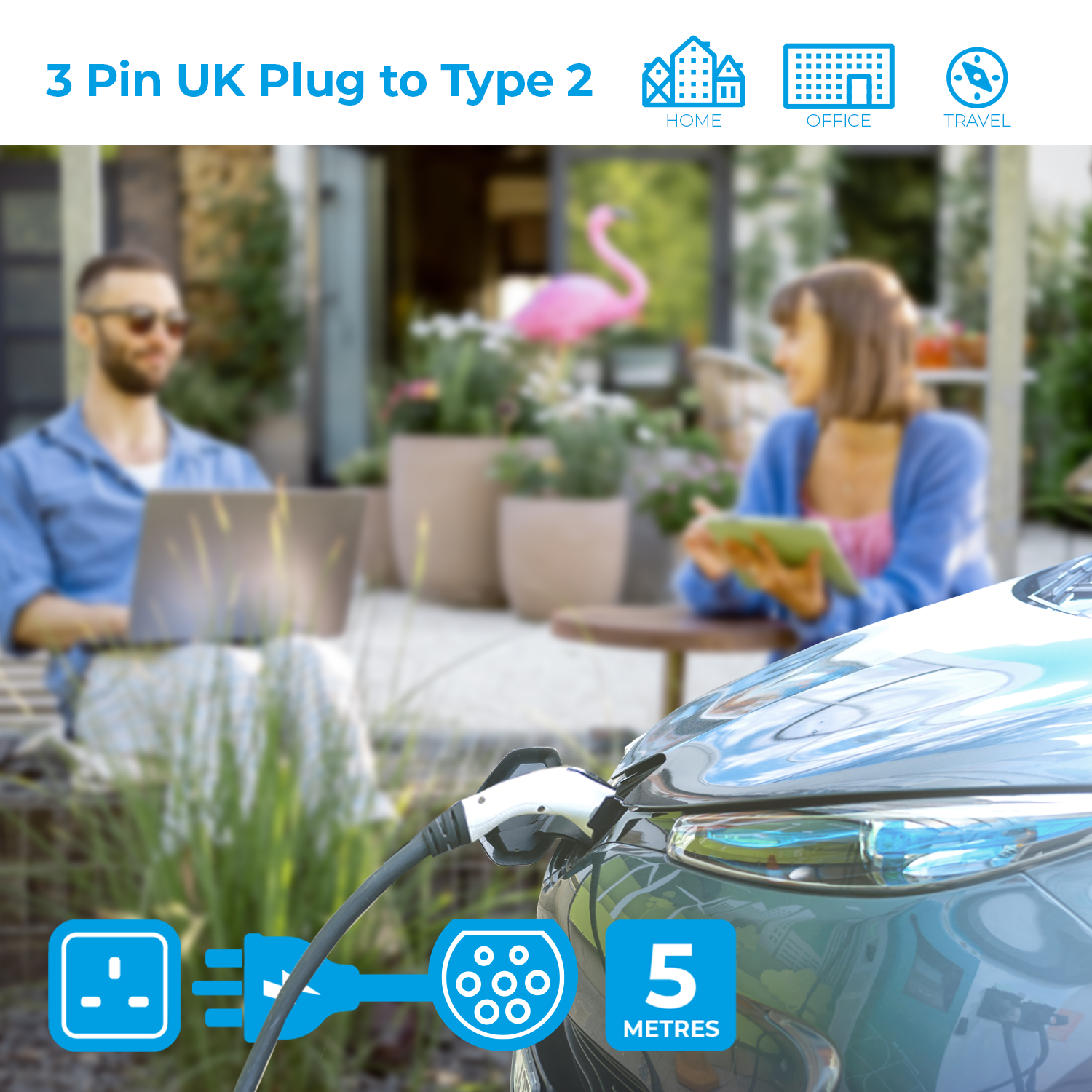 Simply Auto Premium Type 2 To UK 3Pin 5M EV Cable 3.1kW