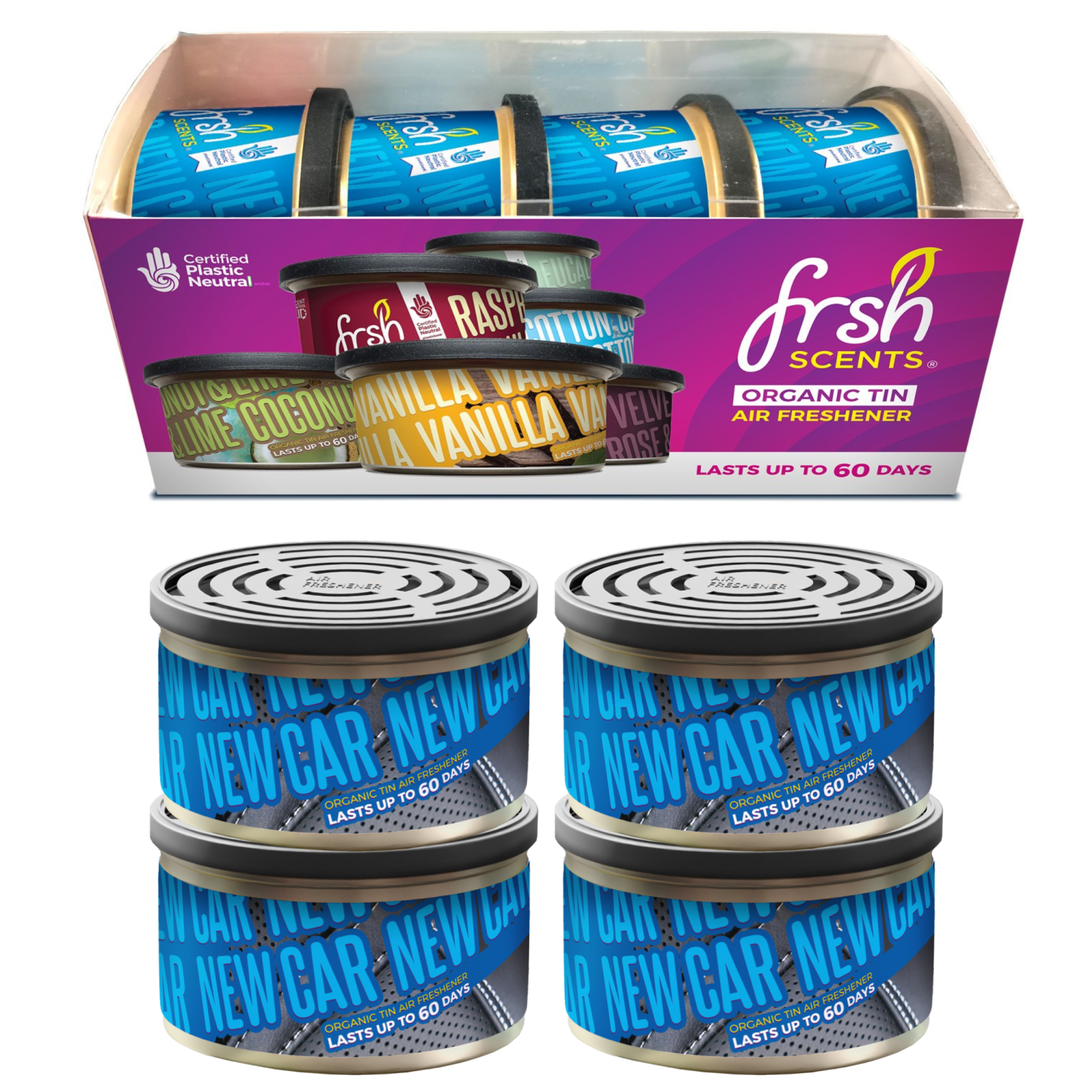 Scents air fresheners New Car scent 4-pack, hanging car air fresheners designed to keep vehicle interiors smelling fresh with a clean new car fragrance.s AIR FRESHENERS - NEW CAR 4PK 