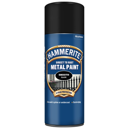 Hammerite Direct To Rust Metal Spray Paint Smooth Black Aero 400ml