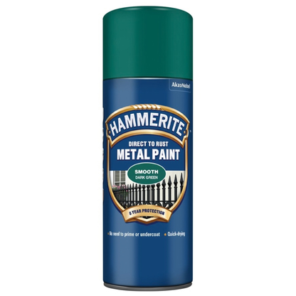 Hammerite Direct To Rust Smooth Metal Spray Paint Dark Green 400ml