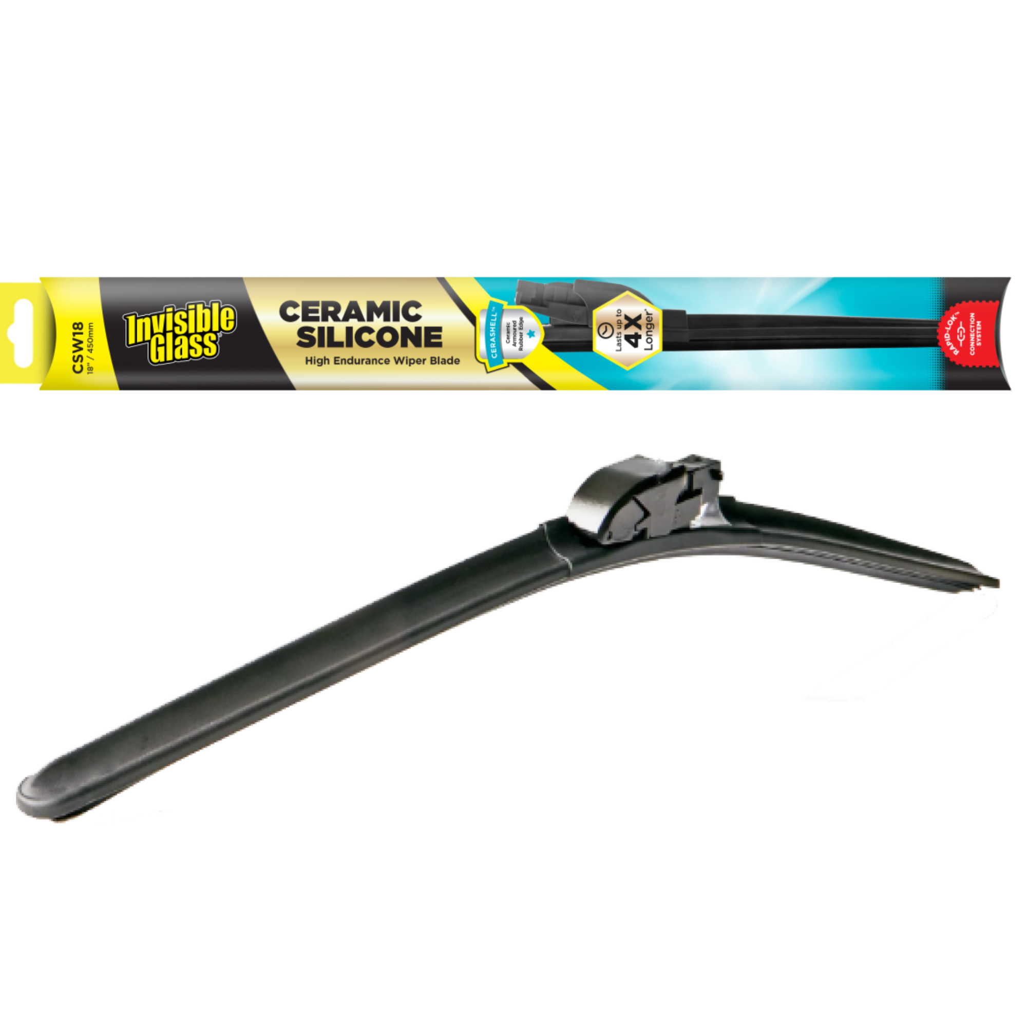 Invisible Glass Ceramic Wiper Blade, 18-inch (400 mm) windshield wiper blade designed for streak-free windshield cleaning and durable performance in various weather conditions