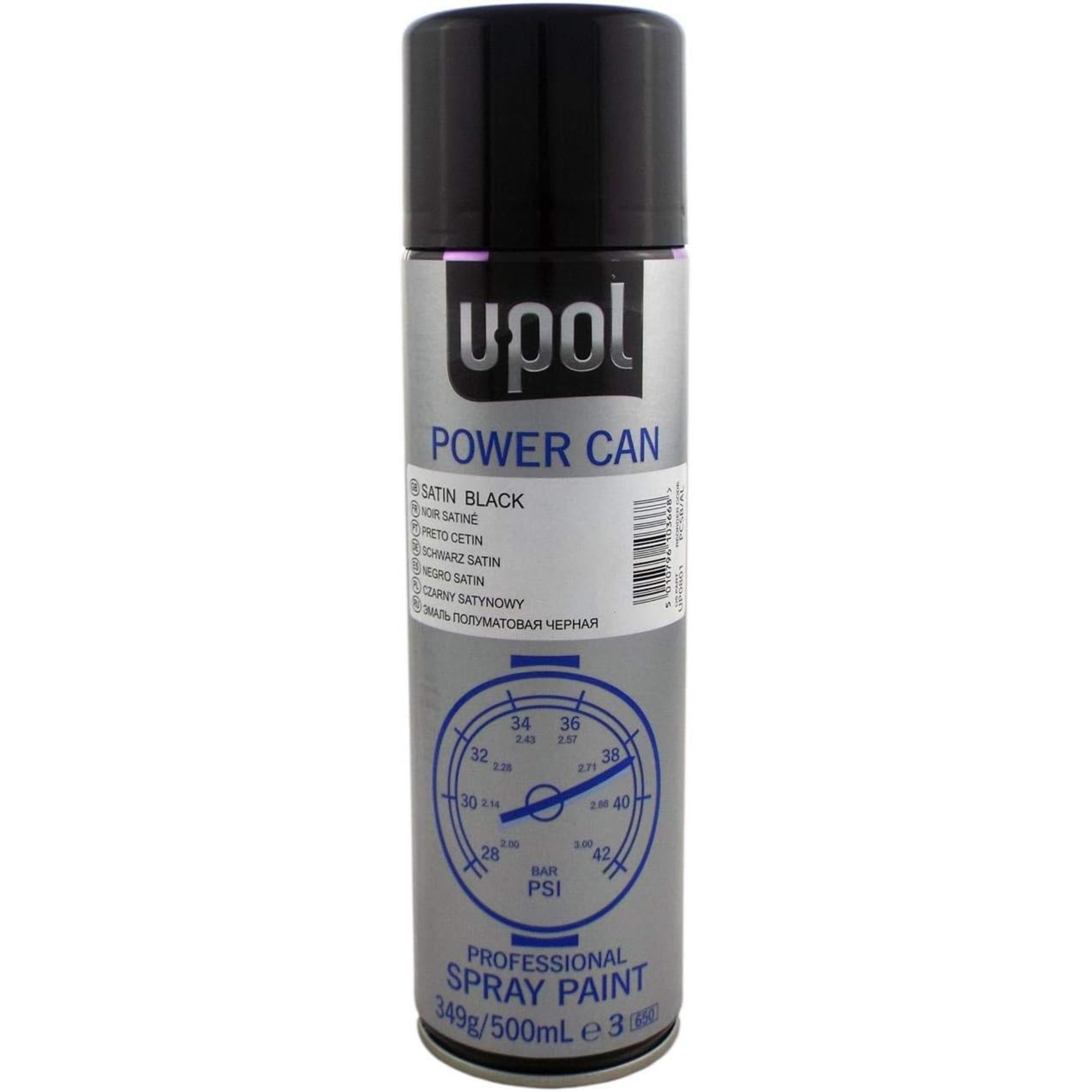 Isopon U-Pol Powercan Satin Spray Paint Black 500ml