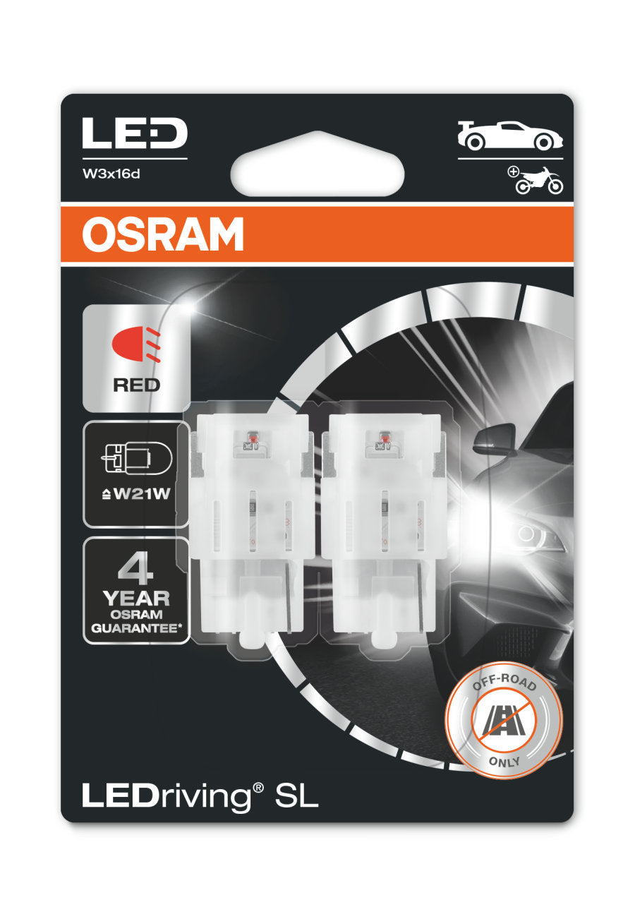 Osram 12V 3W 582 Ledriving Standard Retrofit Red Bulbs (Twin Pack)
