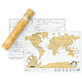 Luckies of London Scratch Map Travel,” featuring a black background with gold foil coating that can be scratched off to reveal colorful countries underneath