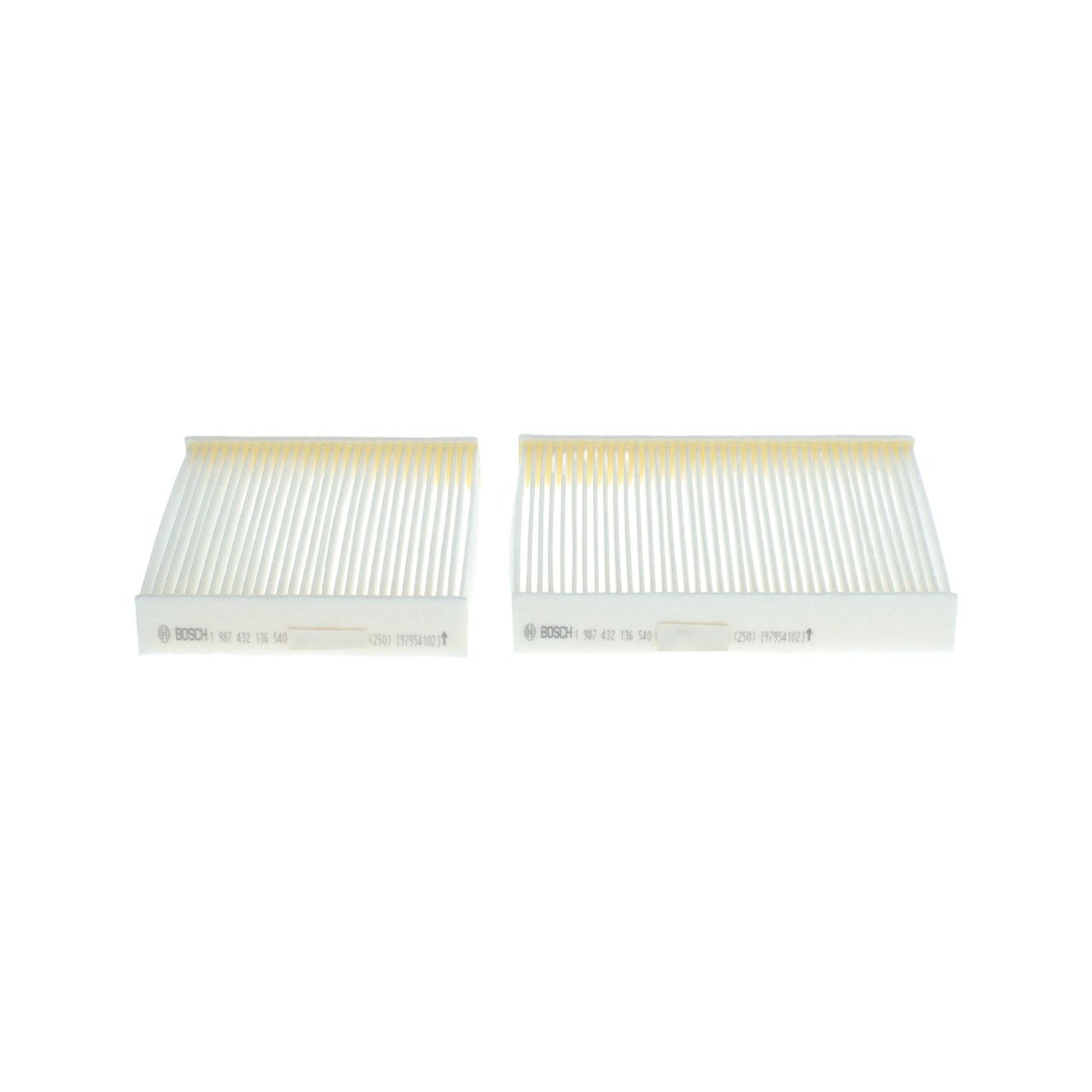 1987432136 - M2136,"Bosch Cabin Air Pollen Filter model 1987432136 (M2136), rectangular automotive air filter with pleated white filtration material and black frame, designed to remove pollen, dust, and other airborne particles from vehicle interiors."