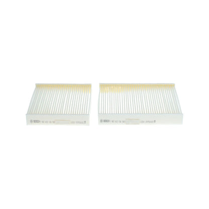 1987432136 - M2136,"Bosch Cabin Air Pollen Filter model 1987432136 (M2136), rectangular automotive air filter with pleated white filtration material and black frame, designed to remove pollen, dust, and other airborne particles from vehicle interiors."