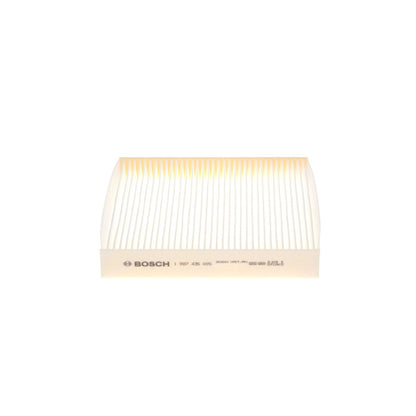 1987435005 - M5005,"Bosch Cabin Air Pollen Filter model 1987435005 (M5005), rectangular automotive air filter with pleated white filtration material and black frame, designed to remove pollen, dust, and other airborne particles from vehicle interiors."