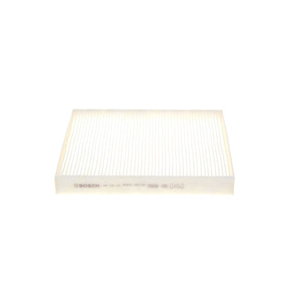 1987435135 - M5135,"Bosch Cabin Air Pollen Filter model 1987435135 (M5135), rectangular automotive air filter with pleated white filtration material and black frame, designed to remove pollen, dust, and other airborne particles from vehicle interiors."