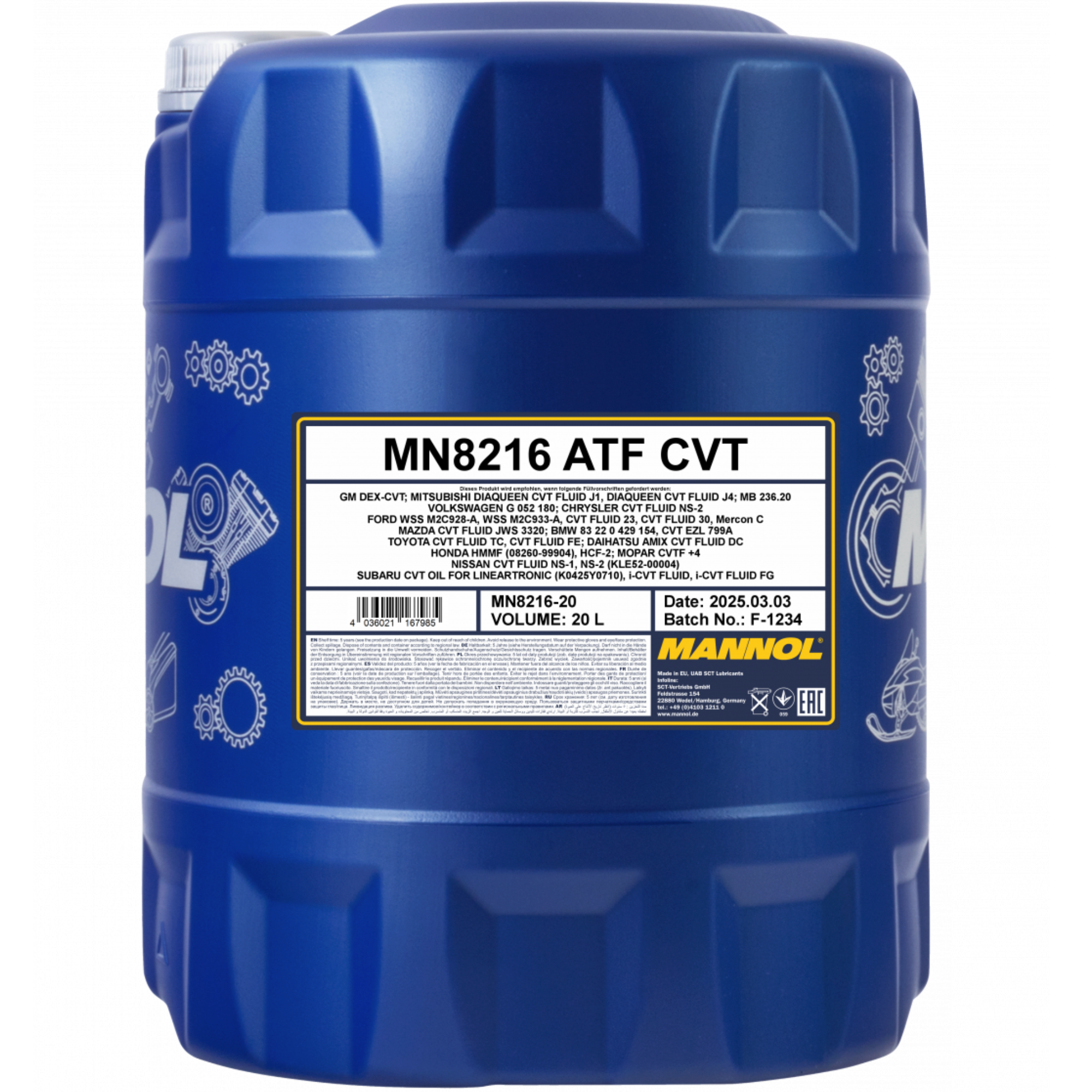 MANNOL ATF CVT 8216 canister, 20 liters, specialized transmission fluid for continuously variable transmissions (CVT)