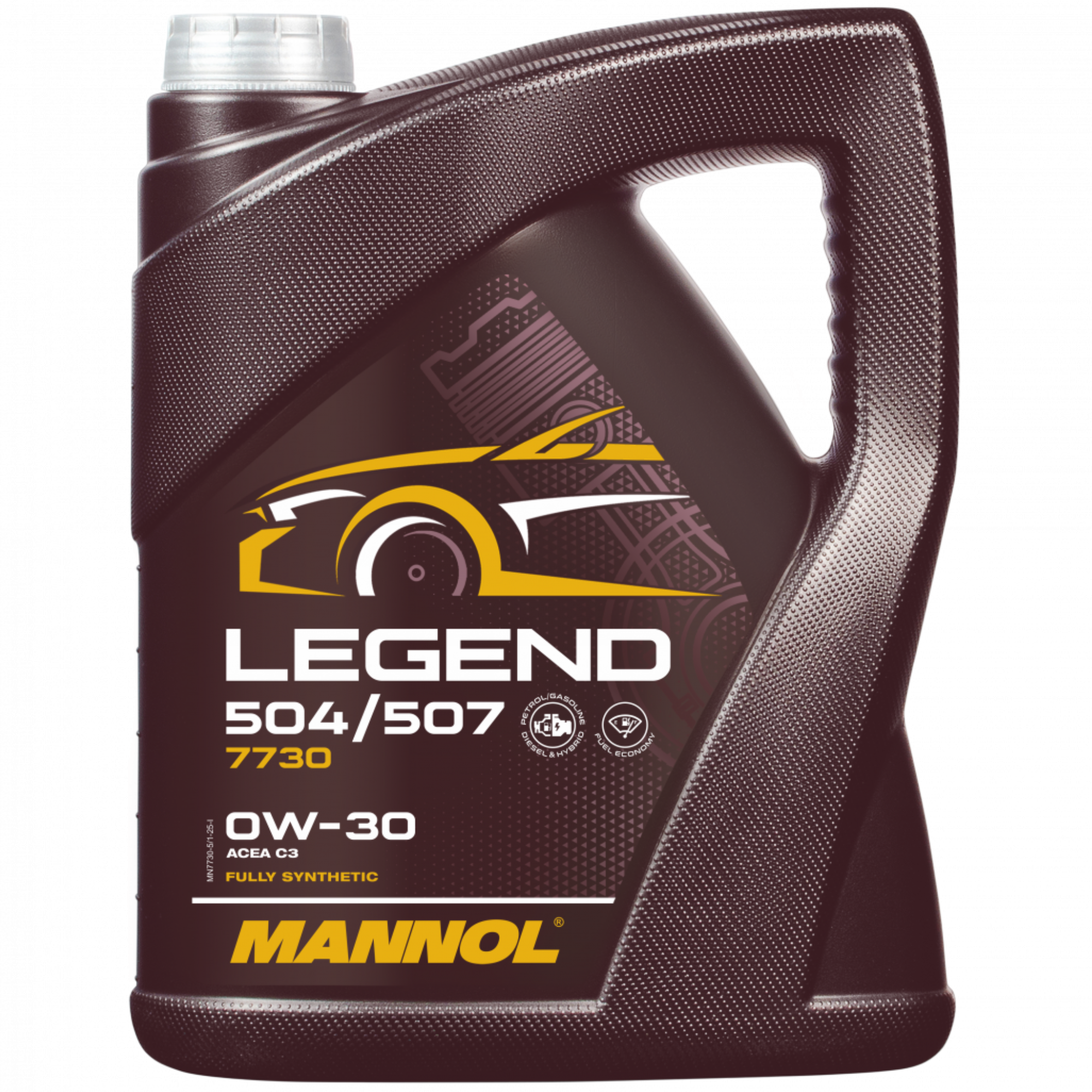 MANNOL Engine Oil Legend 504/507 0W-30 7730 bottle, 5 liters, fully synthetic motor oil for modern gasoline and diesel engines.