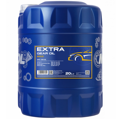 MANNOL Extra Gear Oil 75W-90 GL-4/GL-5 LS 8103 canister, 20 liters, synthetic gear oil for manual transmissions and limited slip differentials.