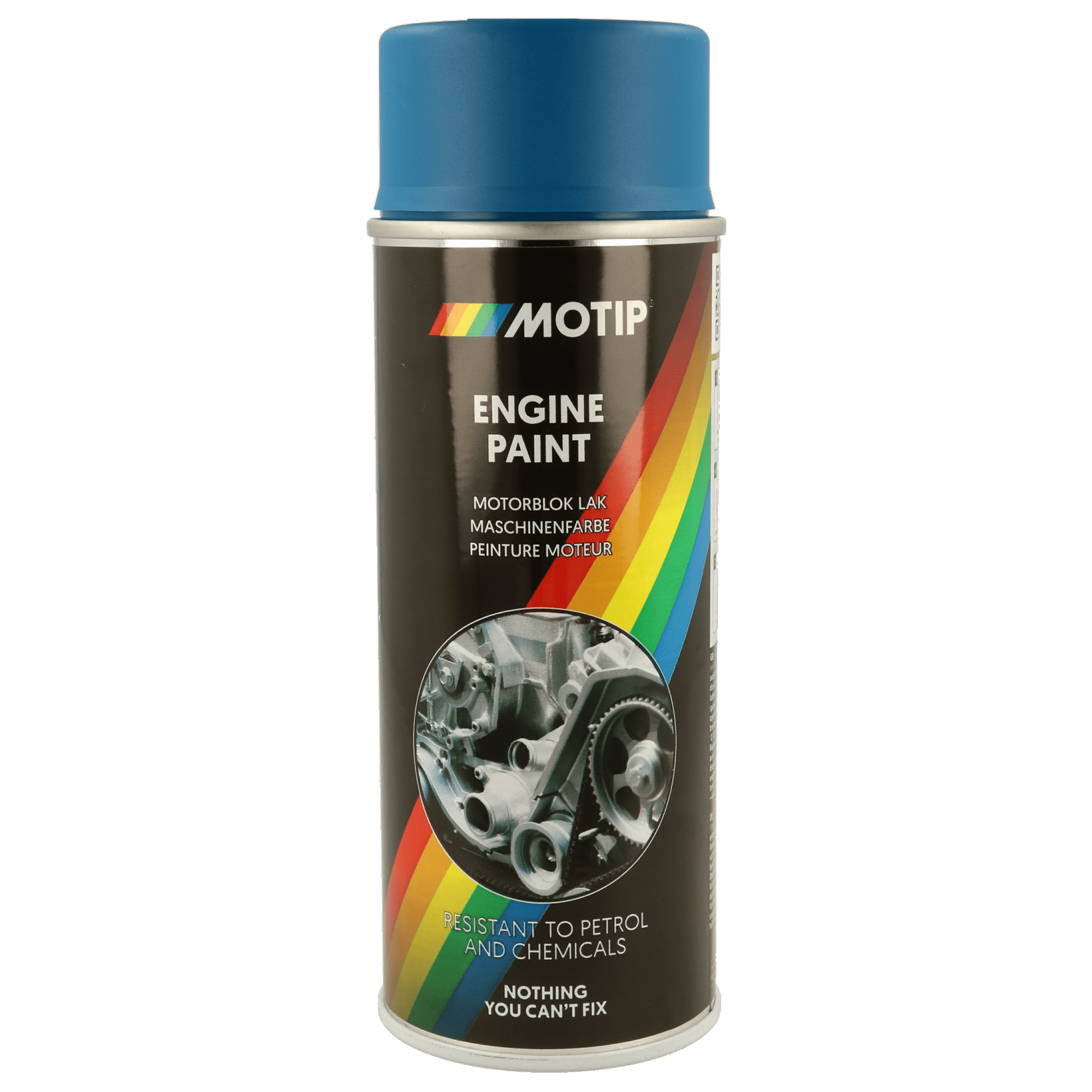 MOTIP Engine Paint spray can, 400ml, in Ford Blue color, designed for high-temperature engine parts.