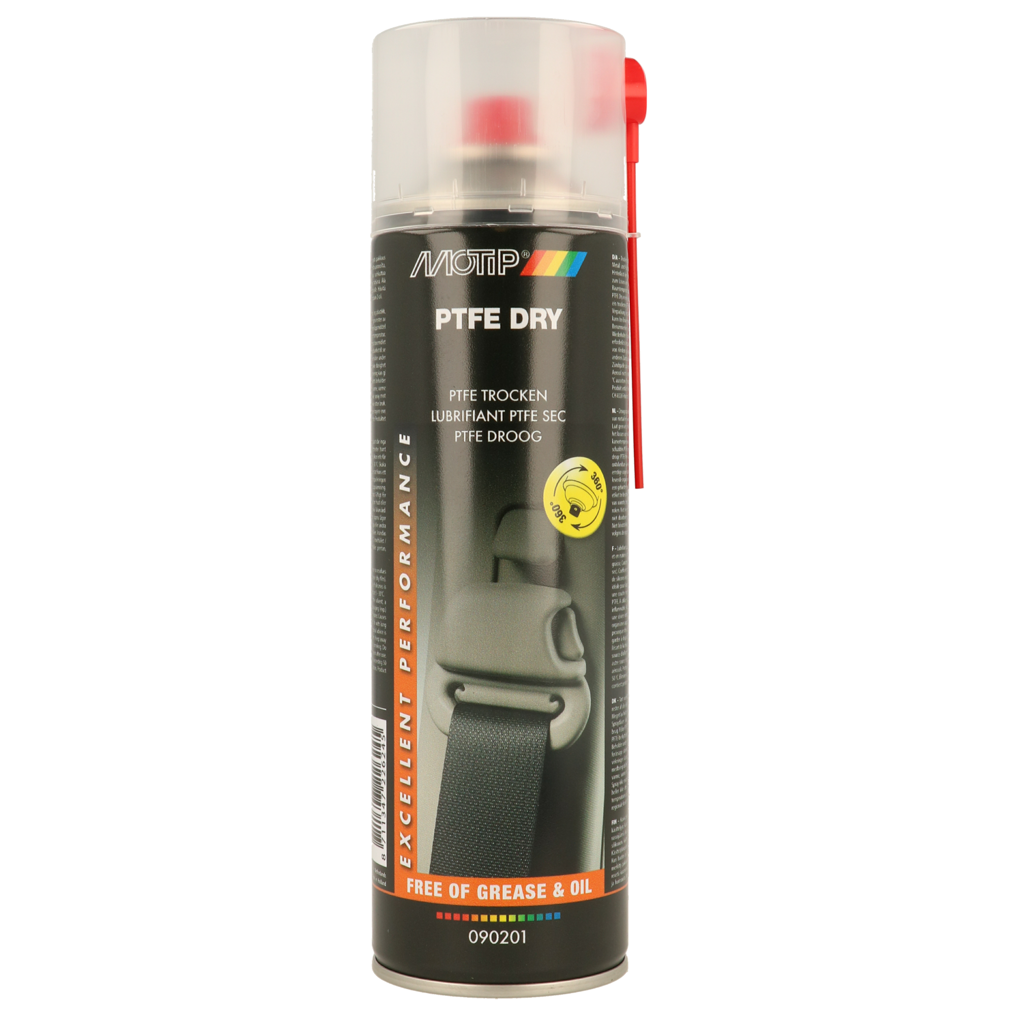 MOTIP PTFE Dry lubricant spray can, 500ml, used for dry, non-greasy lubrication of mechanical parts.
