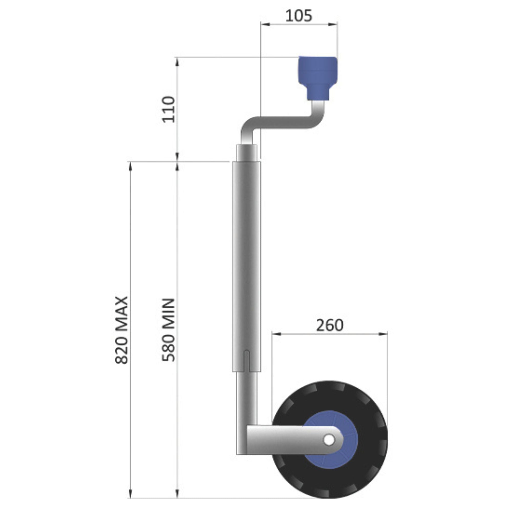 Maypole 48mm 100Kg Pneumatic Telescopic Jockey Wheel