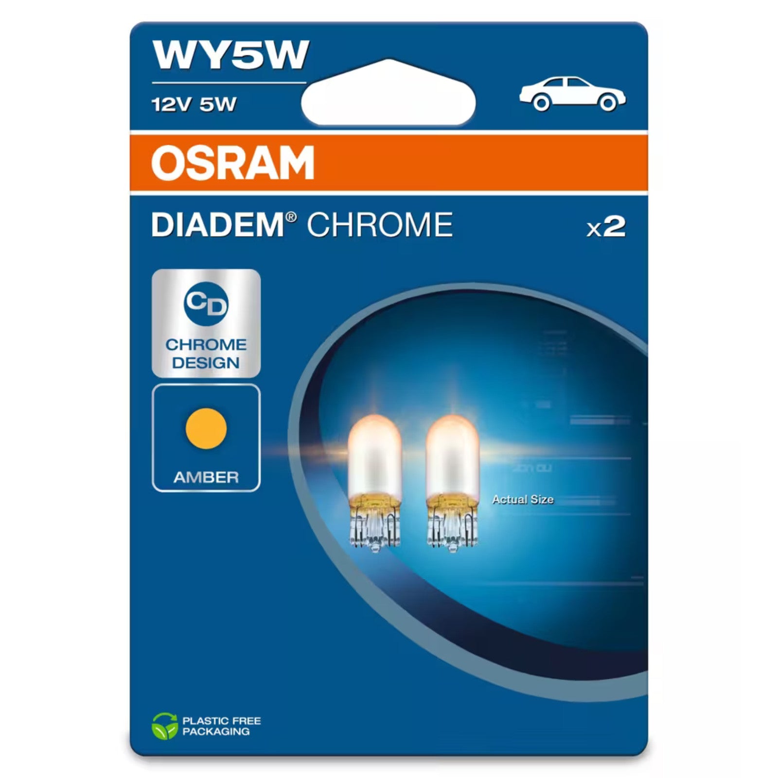 OSRAM 501 12V WY5W Diadem Chrome amber wedge indicator bulbs, twin blister pack