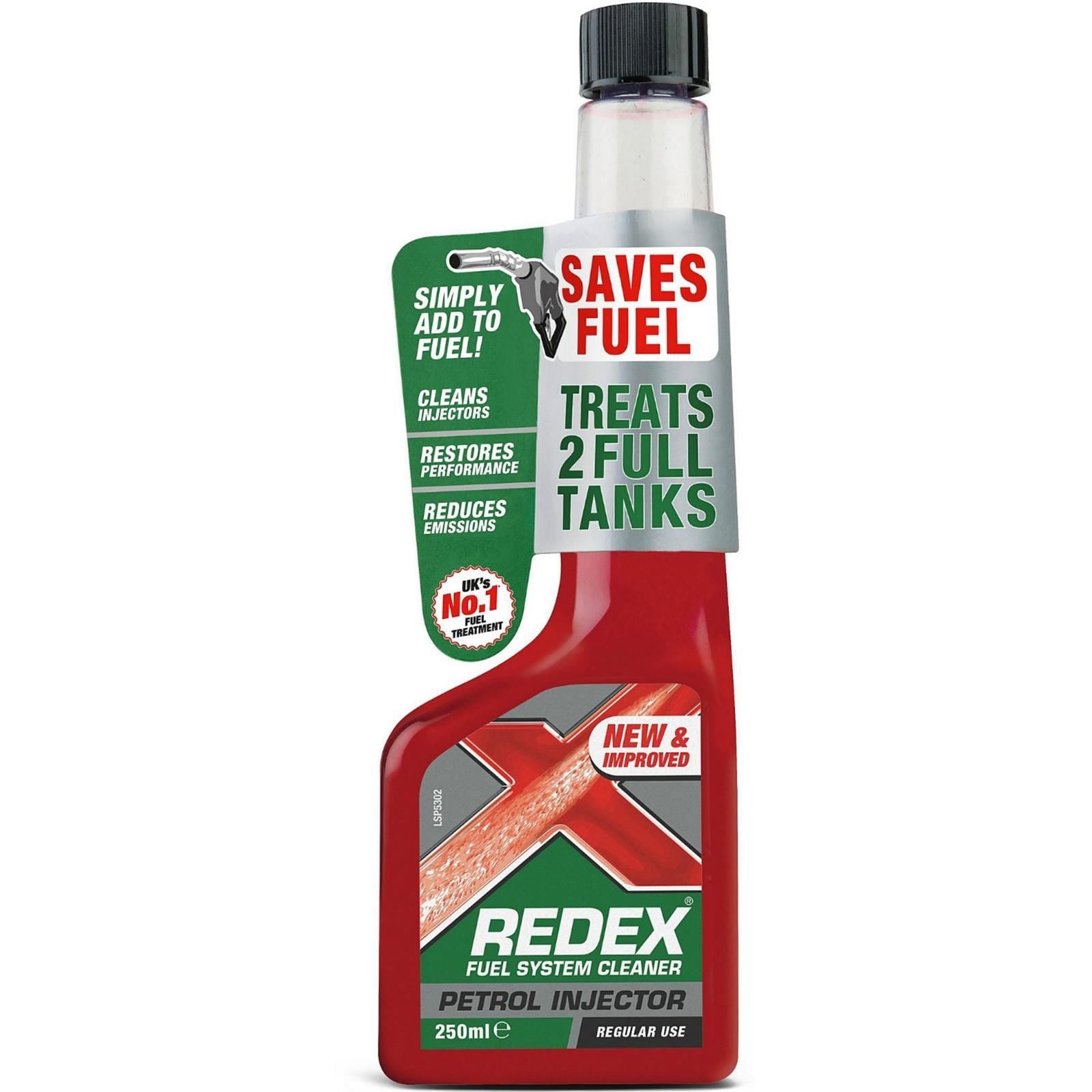Redex Petrol Injector Cleaner 250ml bottle – fuel additive designed to clean petrol engine injectors, improve fuel efficiency, and reduce emissions. Features a red-topped nozzle for easy pouring