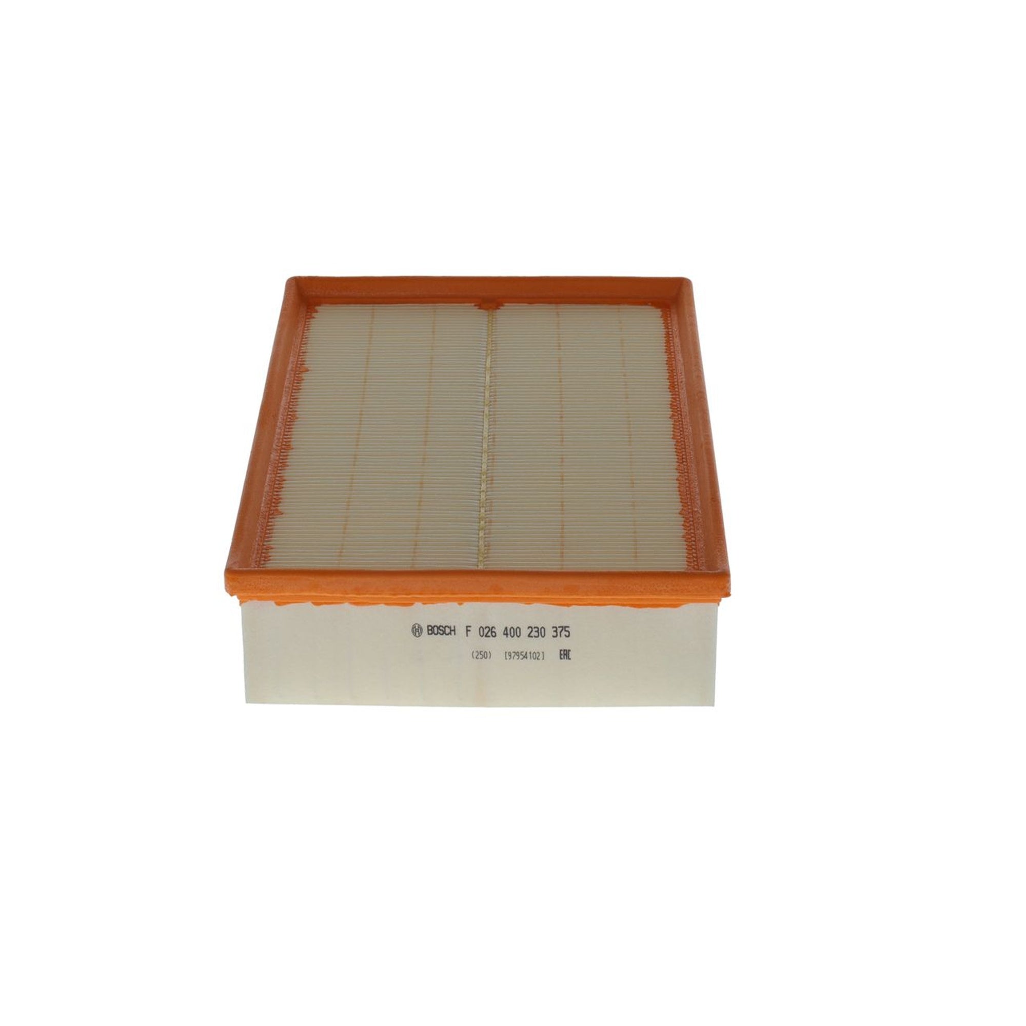F026400230,S0230,Bosch air filter F026400230 S0230, rectangular automotive engine air filter with pleated paper element and black plastic frame