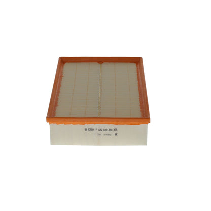 F026400230,S0230,Bosch air filter F026400230 S0230, rectangular automotive engine air filter with pleated paper element and black plastic frame