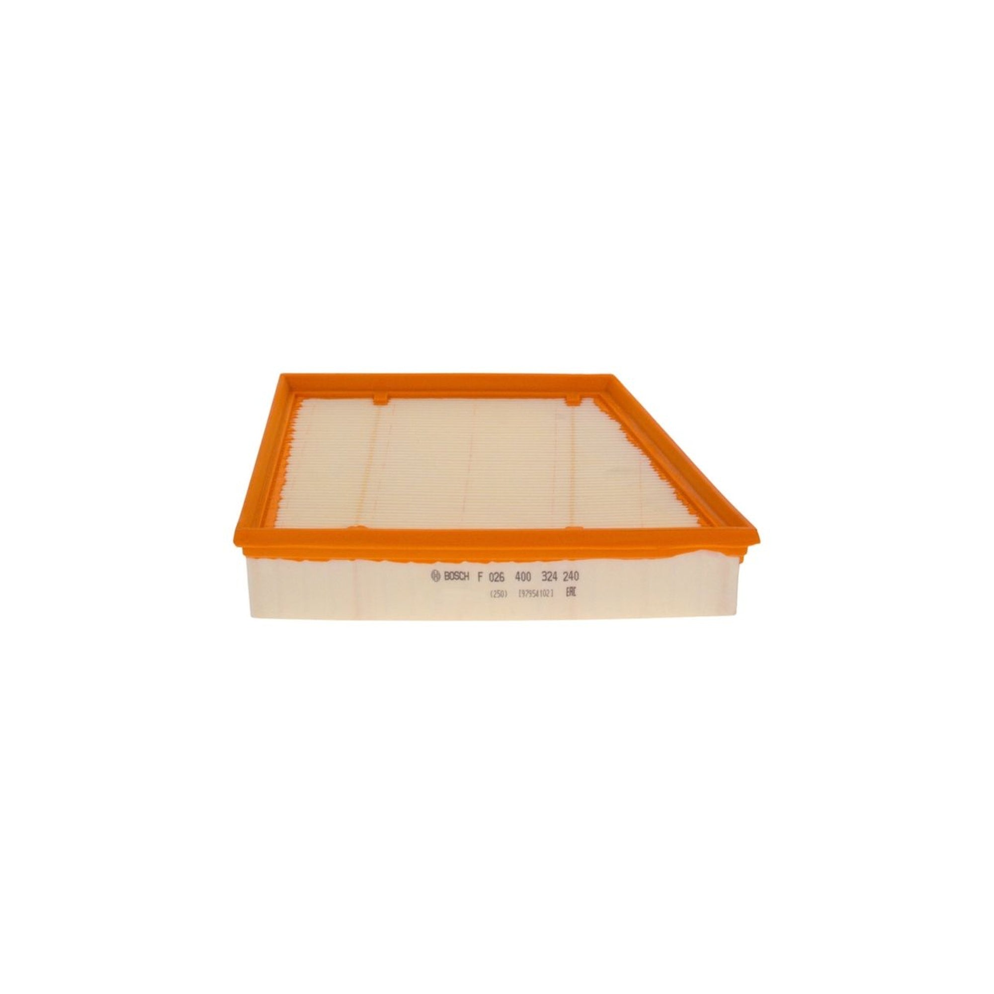 F026400324,S0324,Bosch air filter F026400324 S0324, rectangular automotive engine air filter with pleated paper element and black plastic frame