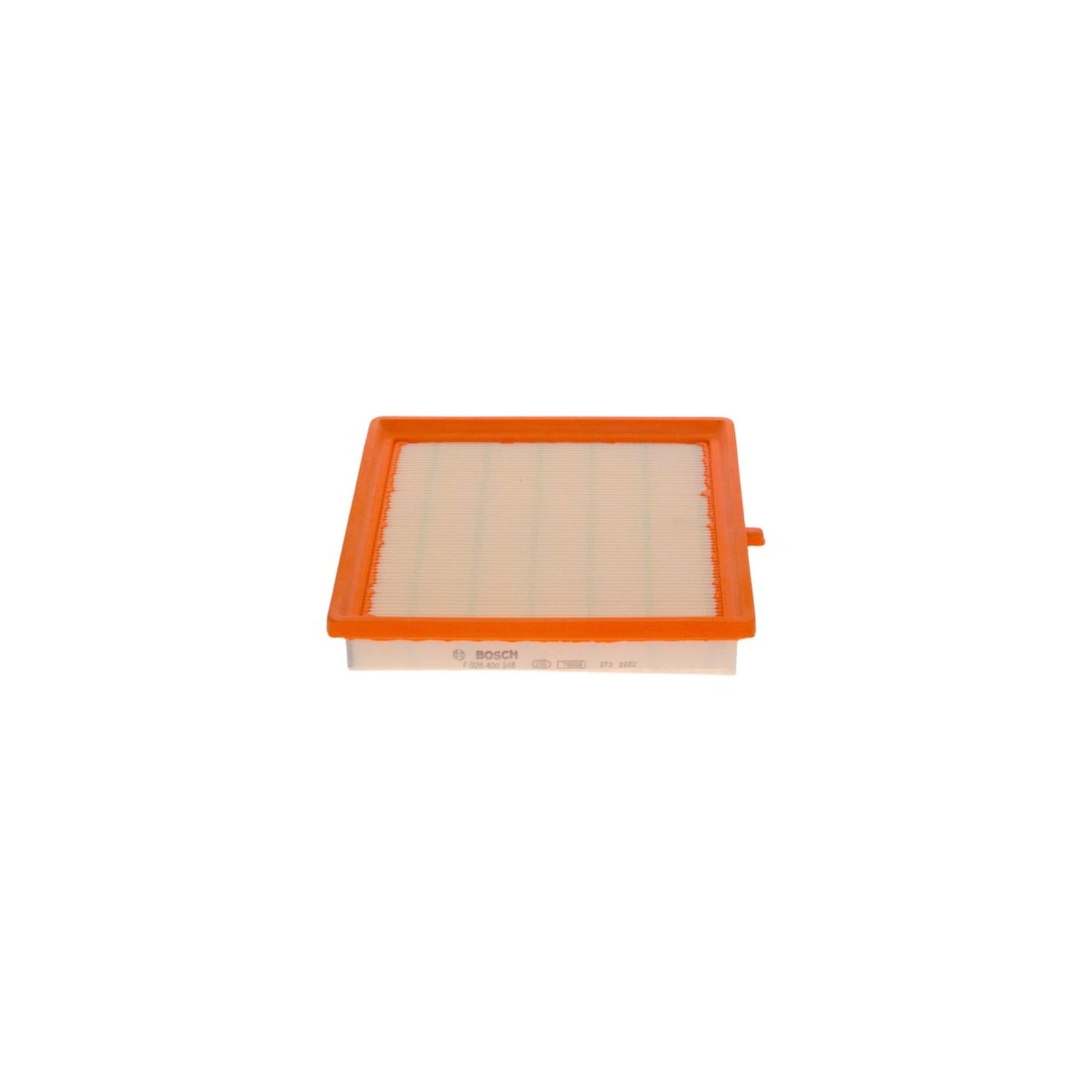 F026400348,S0348,Bosch air filter F026400348 S0348, rectangular automotive engine air filter with pleated paper element and black plastic frame