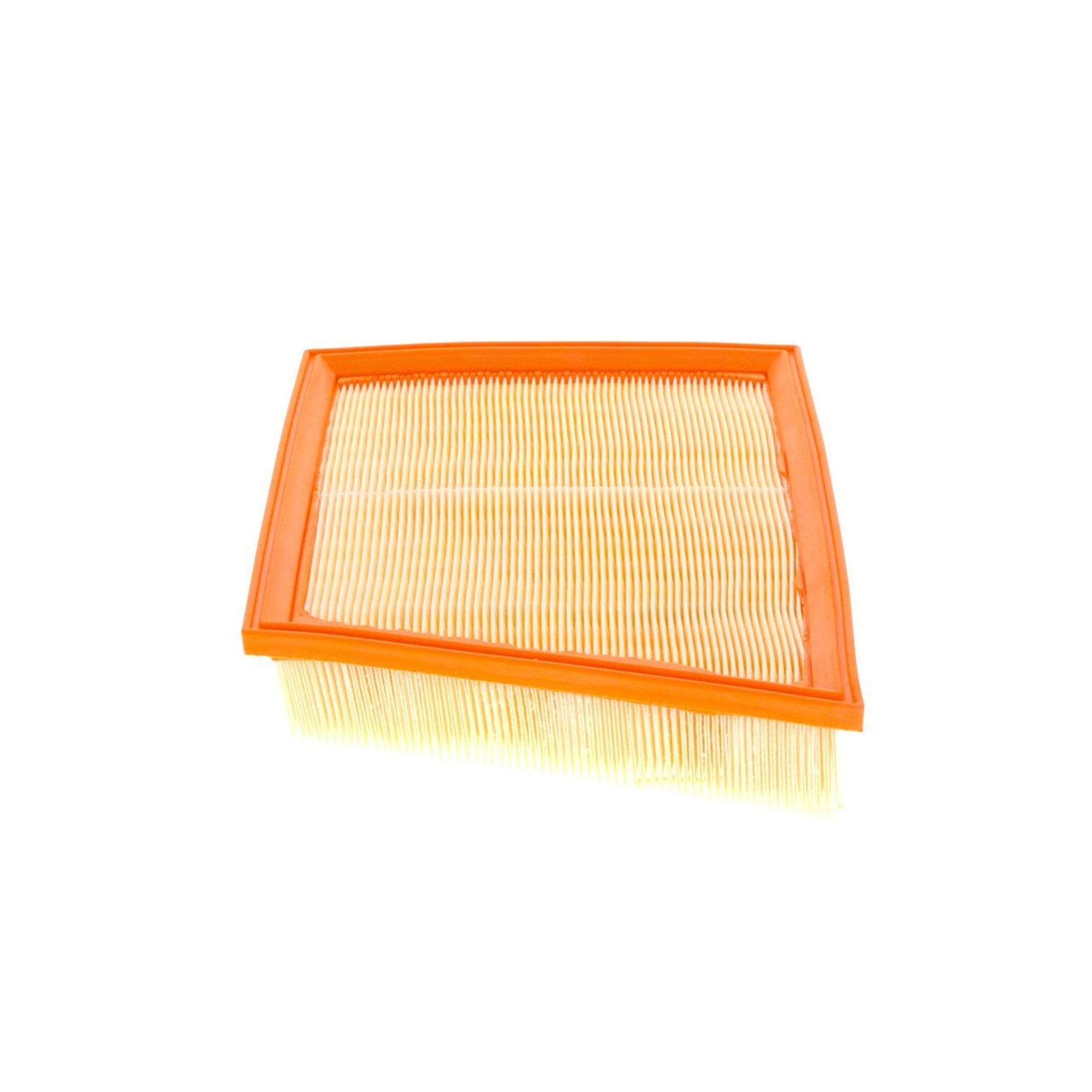 F026400360,S0360,Bosch air filter F026400360 S0360, rectangular automotive engine air filter with pleated paper element and black plastic frame