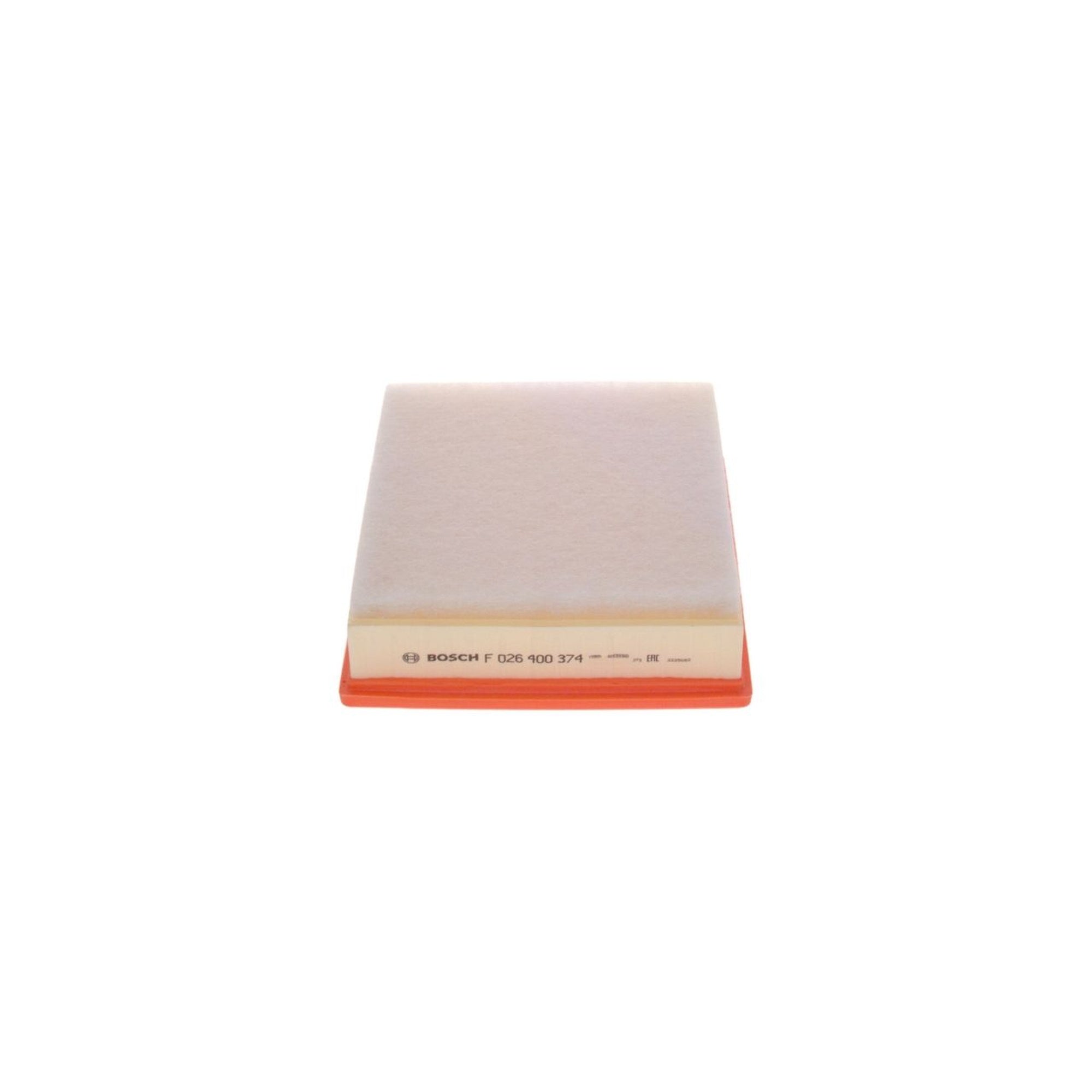 F026400374,S0374,Bosch air filter F026400374 S0374, rectangular automotive engine air filter with pleated paper element and black plastic frame