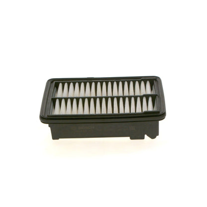 F026400384,S0384,Bosch air filter F026400384 S0384, rectangular automotive engine air filter with pleated paper element and black plastic frame