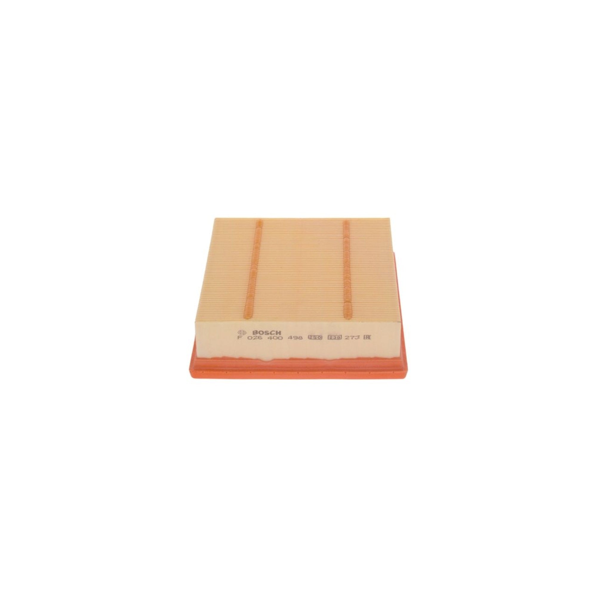 F026400498,S0498,Bosch air filter F026400498 S0498, rectangular automotive engine air filter with pleated paper element and black plastic frame