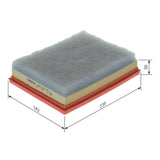 F026400613,S0613,Bosch air filter F026400613 S0613, rectangular automotive engine air filter with pleated paper element and black plastic frame