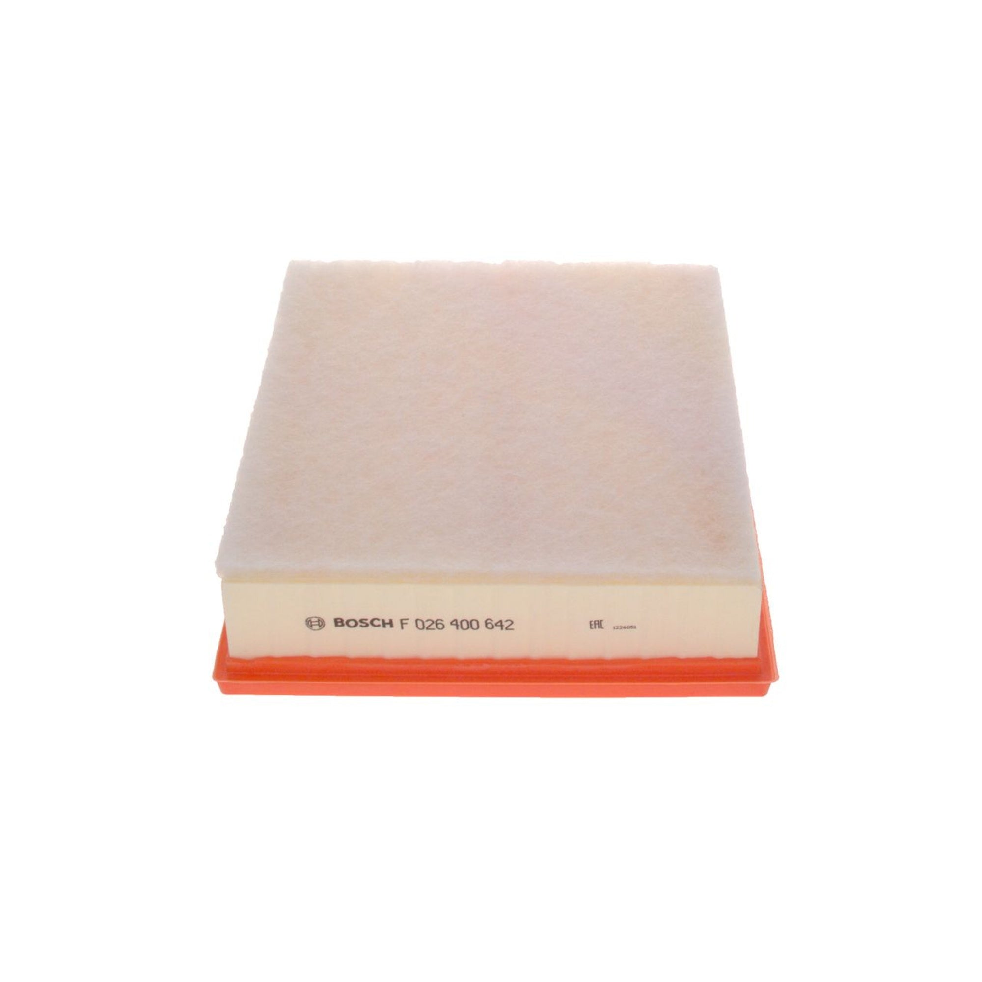 F026400642,S0642,Bosch air filter F026400642 S0642, rectangular automotive engine air filter with pleated paper element and black plastic frame