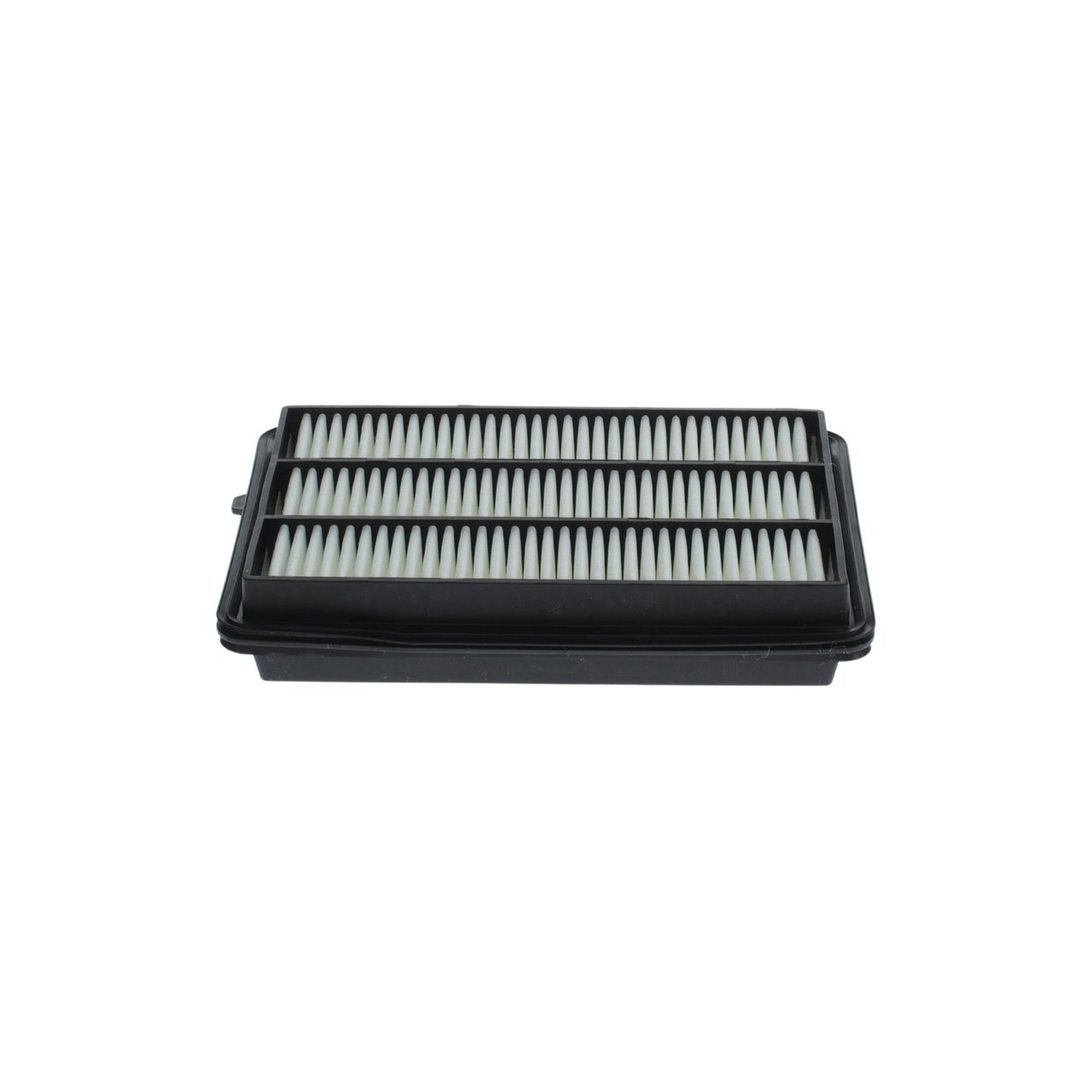 F026400727,S0727,Bosch air filter F026400727 S0727, rectangular automotive engine air filter with pleated paper element and black plastic frame