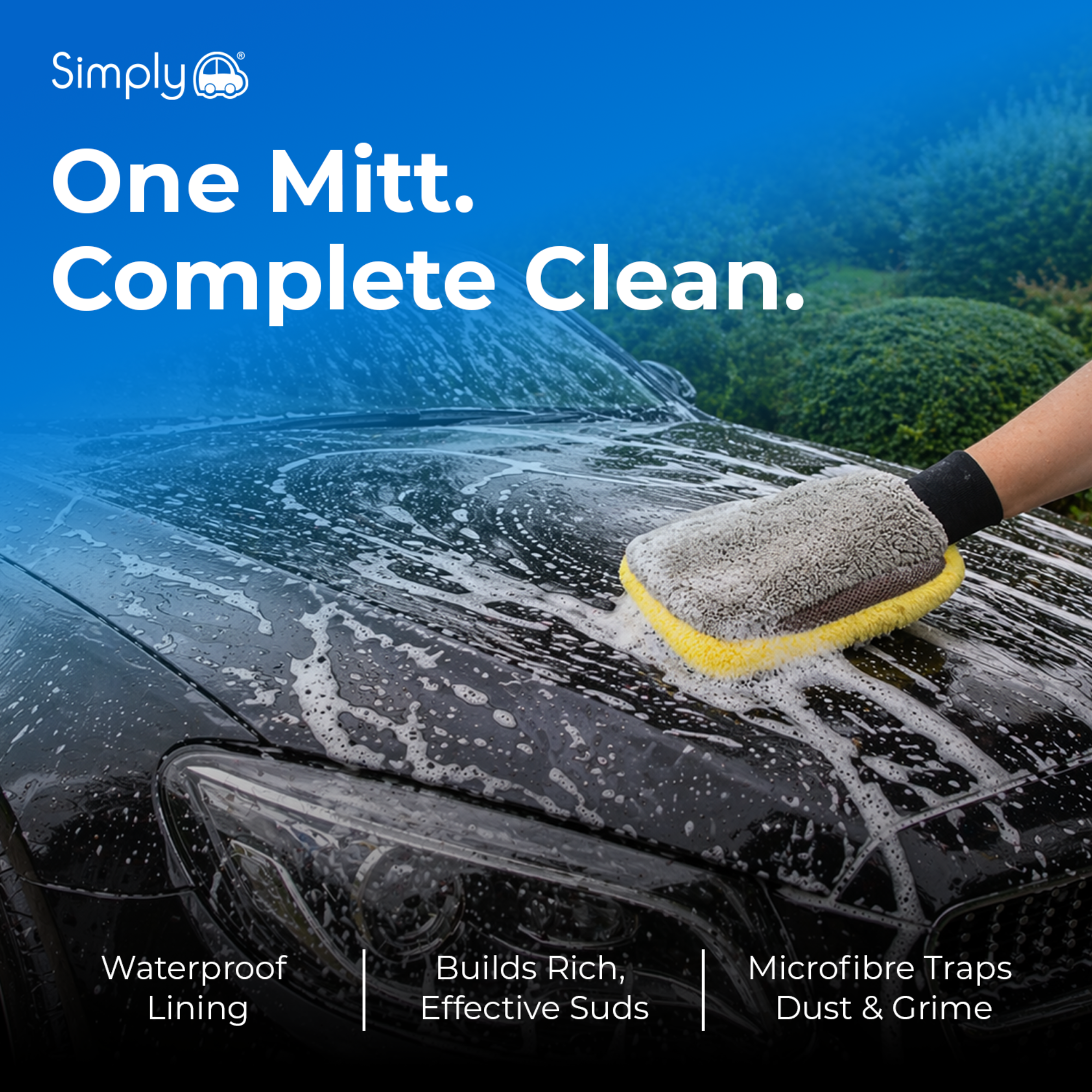 SIMPLY 3-1 Waterproof Lined Microfibre Wash Mitt 26x18cm
