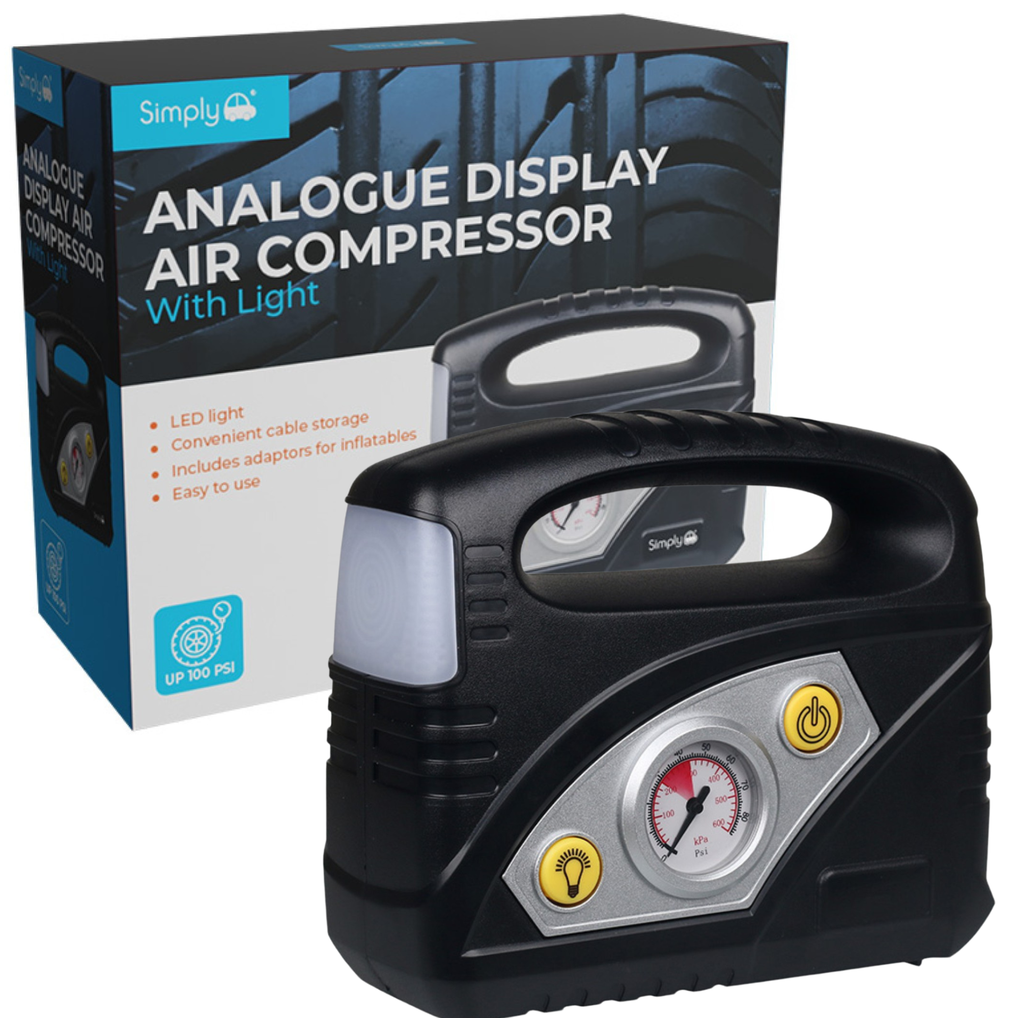 Simply Auto Analogue Display Air Compressor Compact With Light – FIXRA
