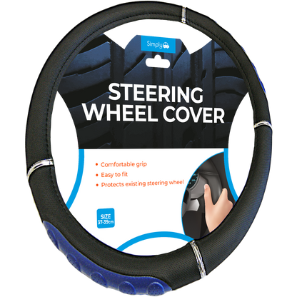 Simply Luxury Black & Blue Steering Wheel Cover