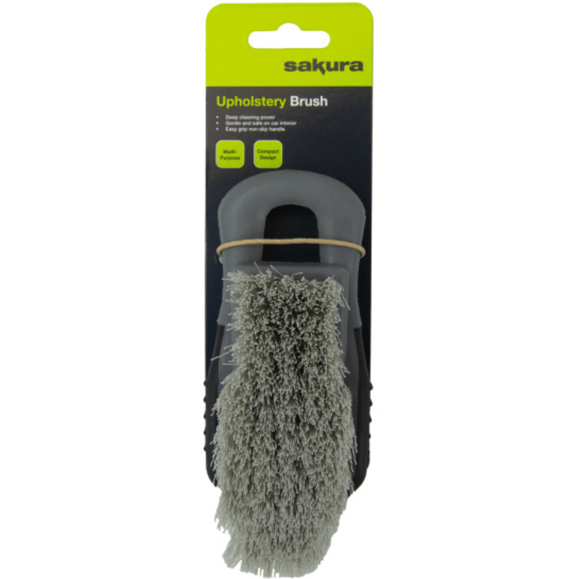 Sakura Upholstery Brush with ergonomic handle and firm bristles, designed for cleaning car seats, carpets, and interior fabric surfaces
