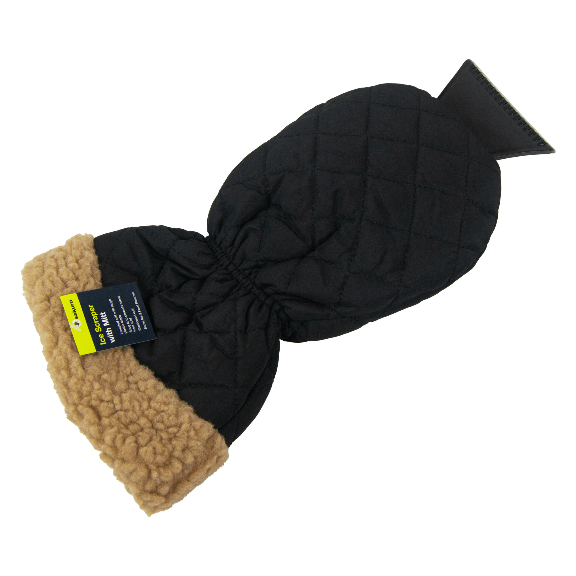 Sakura ice scraper with attached mitt, designed for clearing ice and frost from car windows while keeping hands warm and protected