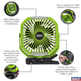 Sealey 8" Small Portable Clip Fan with Worklight 4-Speed