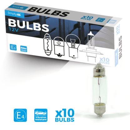 Simply 269 12V 10W Number Plate & Interior Festoon Bulbs (Pack Of 10)