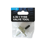 Simply 4 In 1 Tyre Valve Tool for car, van, and bike tires; includes valve core remover, installer, and repair tools for easy tire maintenance