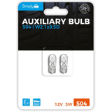 Twin pack 12V auxiliary bulbs 504, dashboard or indicator replacement.