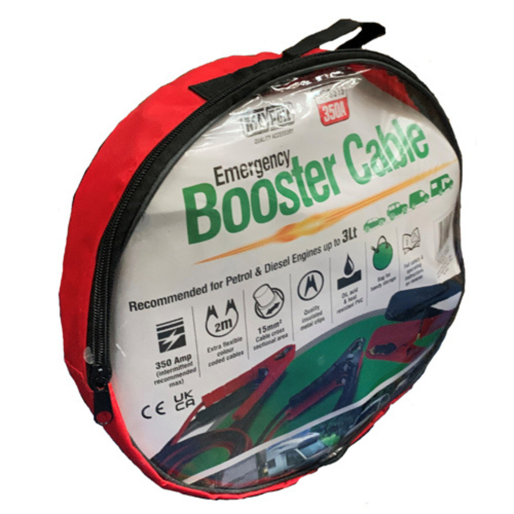 2m 15mm² jumper cables, heavy-duty car battery emergency starter cables.