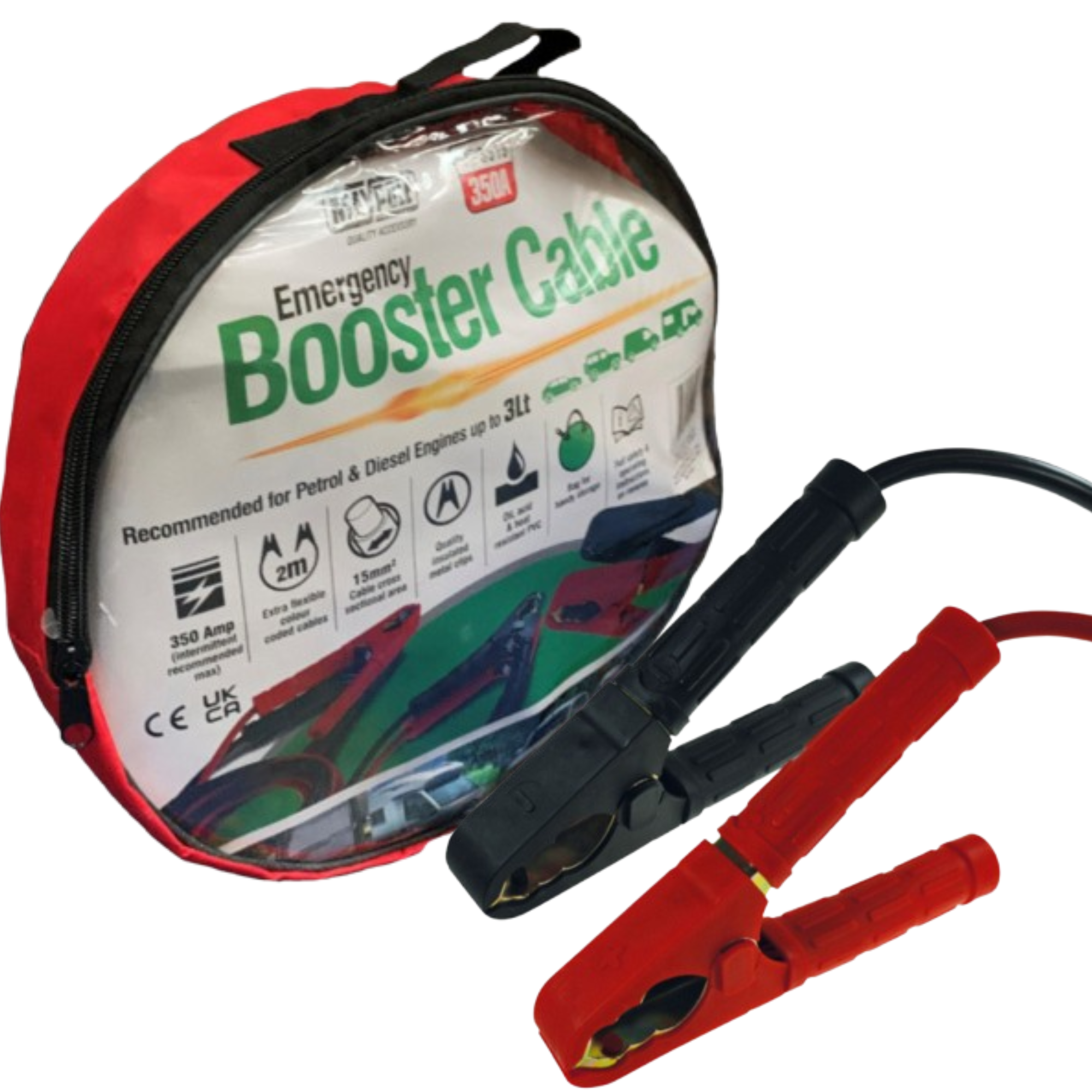 2m 15mm² jumper cables, heavy-duty car battery emergency starter cables.