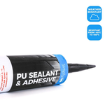 Simply PU Sealant & Adhesive 310ml in black; strong waterproof adhesive for car repairs, construction, and DIY sealing