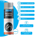 Simply Sprays Silver Wheel Spray 500ml for car rims; provides durable silver coating to restore and protect alloy wheels