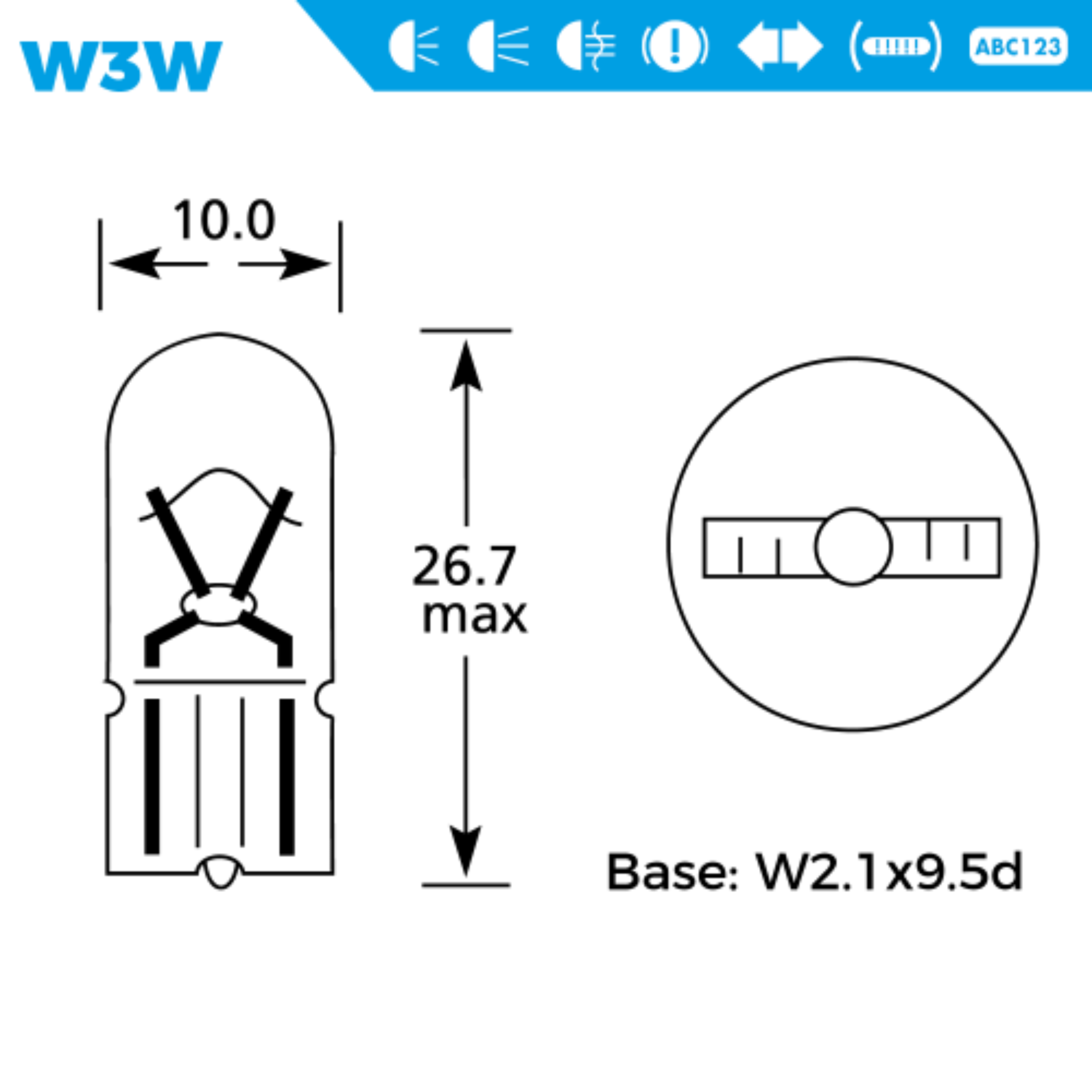 Simply 504 Replacement 12V 3W Side / Tail Light Wedge Bulbs (Pack Of 10)