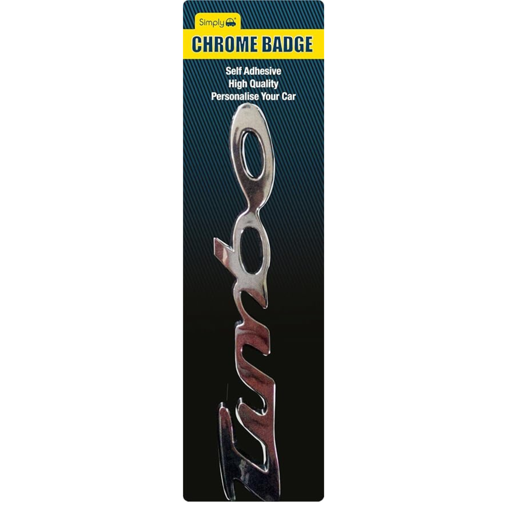 Simply CB44 Turbo chrome emblem badge with a sleek, metallic finish and bold, futuristic lettering.
