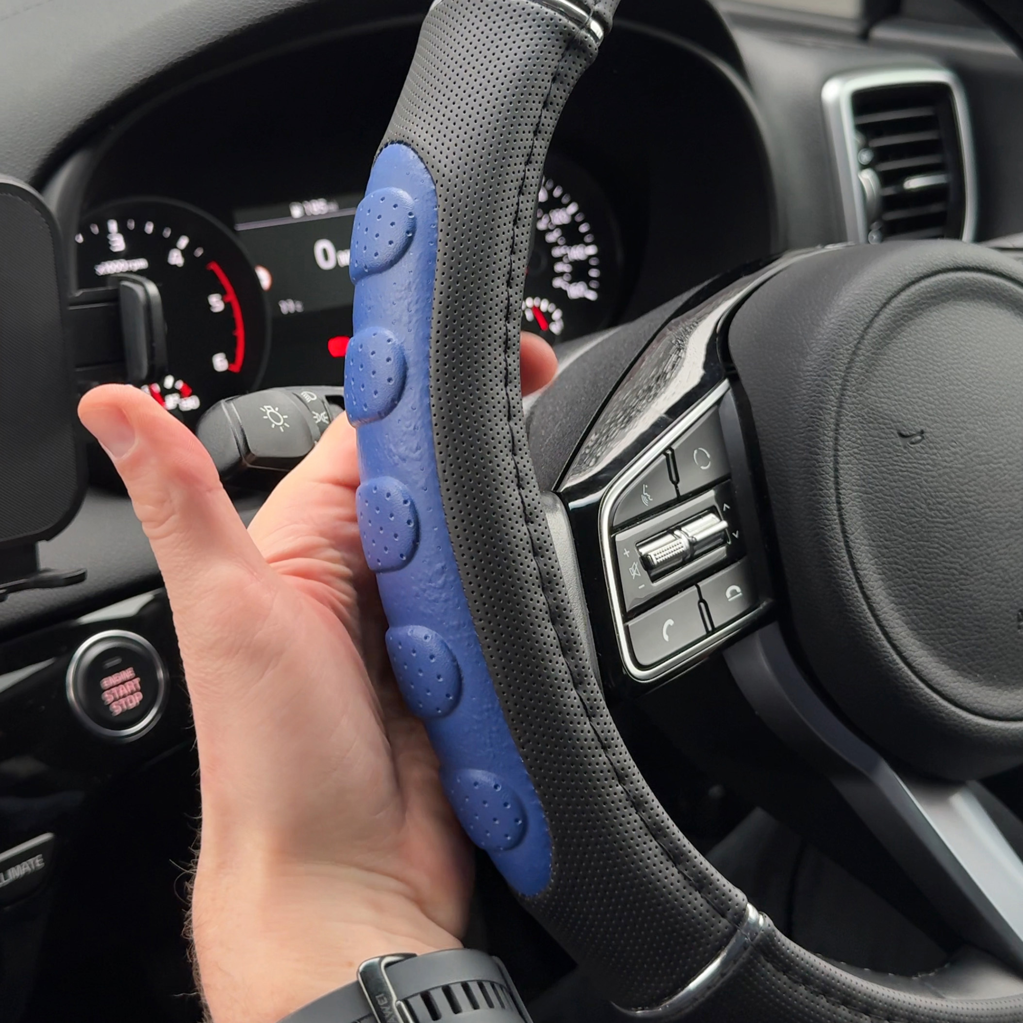 Simply Luxury Black and Blue Steering Wheel Cover; comfortable anti-slip steering wheel accessory for cars